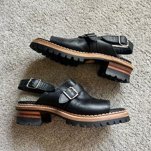 Georgia Size 9 Logger Vintage Black Leather Buckle Strap Slip On Clogs Sandals